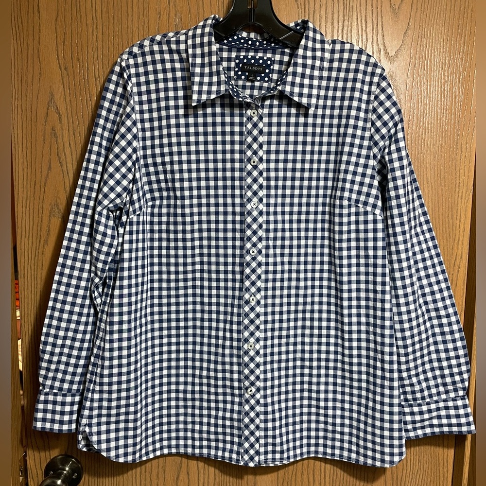 EUC Talbots Blue and White Gingham Checkered Button-down Shirt